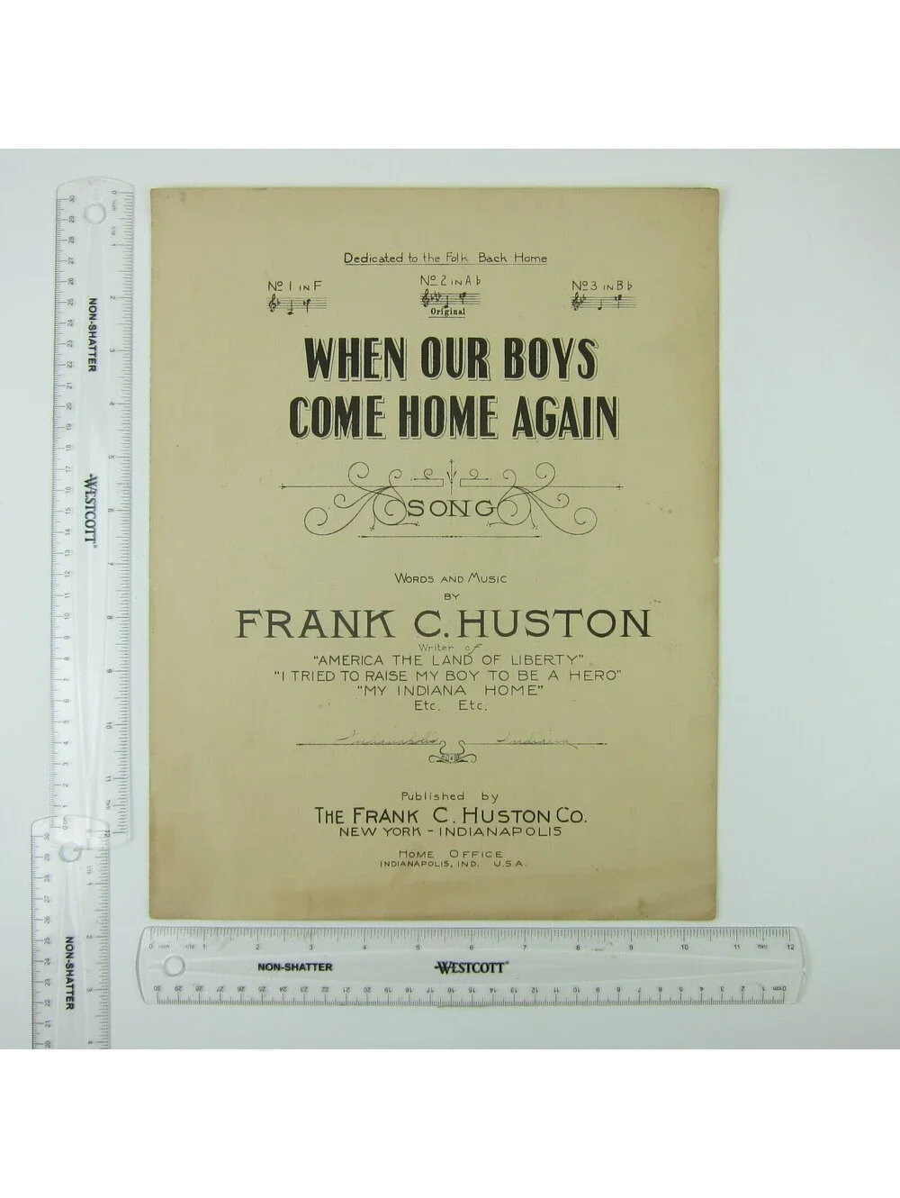 Sheet Music When Our Boys Come Home Again Frank C. Huston WWI Antique 1918